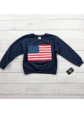 Pacific & Co Kids Navy Sweatshirt American Flag Graphic Crewneck NWT S